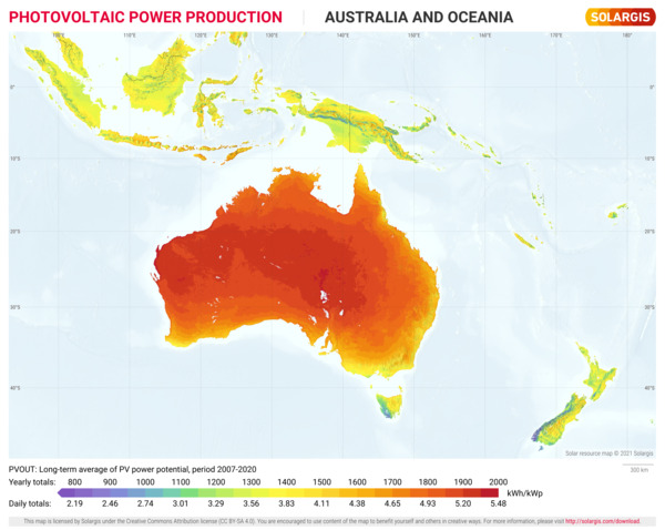 Photovoltaic Electricity Potential, Australia And Oceania